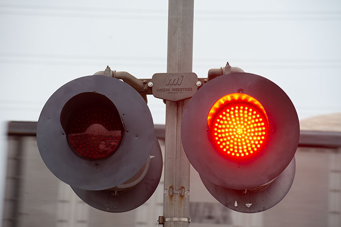 Flashing lights at a crossing Flashing lights at a crossing