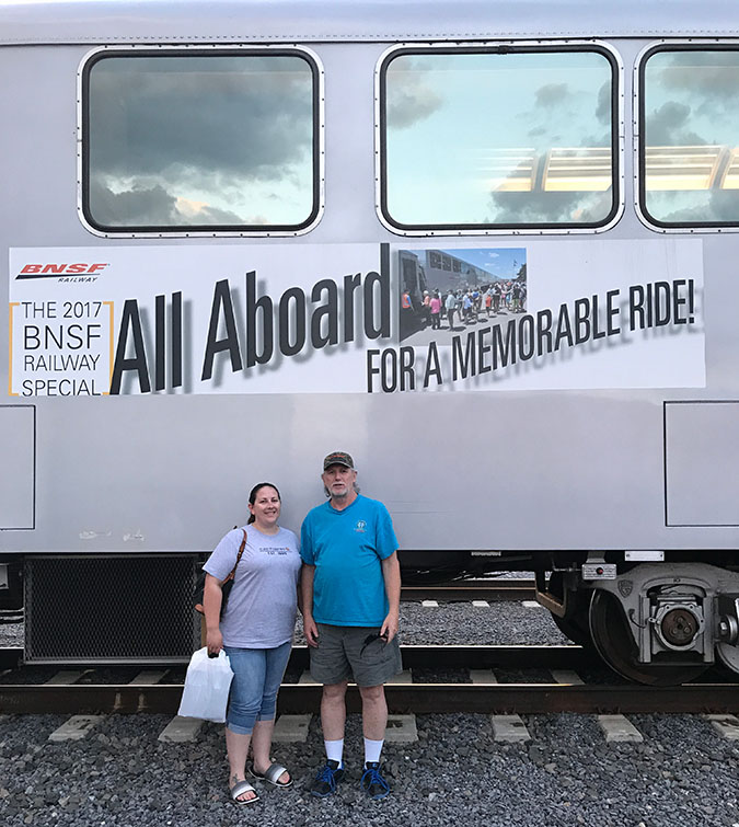 Kimberly and Mark at the BNSF Employee Appreciation Special train ride in 2017. Kimberly and Mark at the BNSF Employee Appreciation Special train ride in 2017.