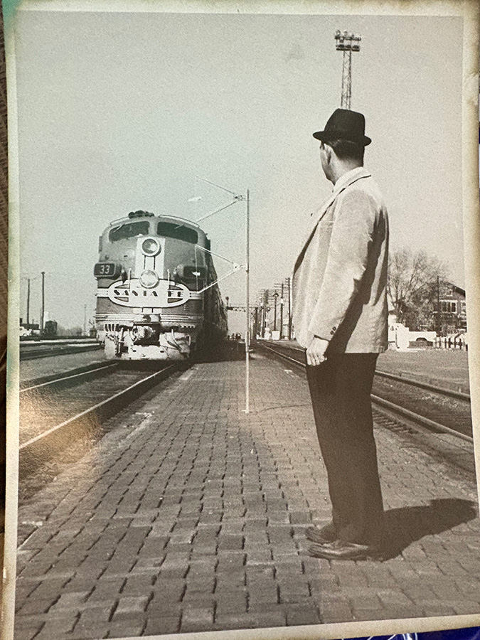 George McGinnis on the platform in Emporia, Kansas, waiting for the last Santa Fe streamliner to run through Emporia